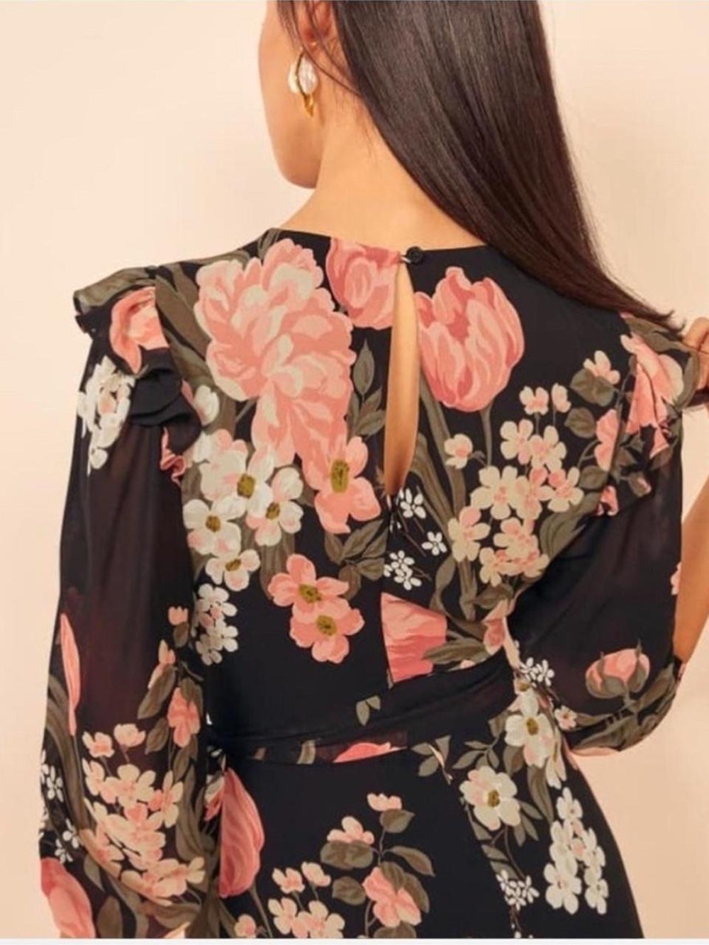 Reformation Quest Floral Wrap Mini Dress Black Pink Romantic Size 2 - Picture 7 of 10